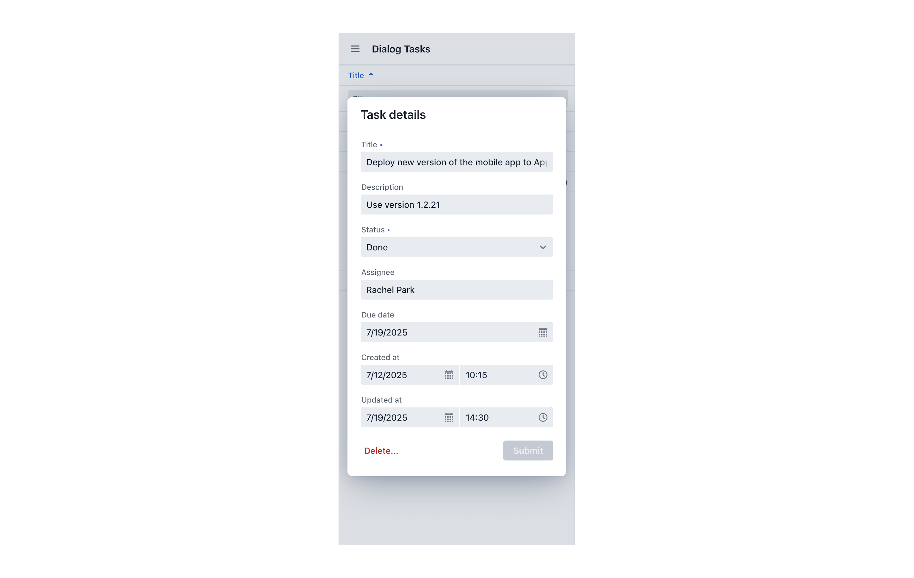 Dialog Aufgaben-Details Mobile